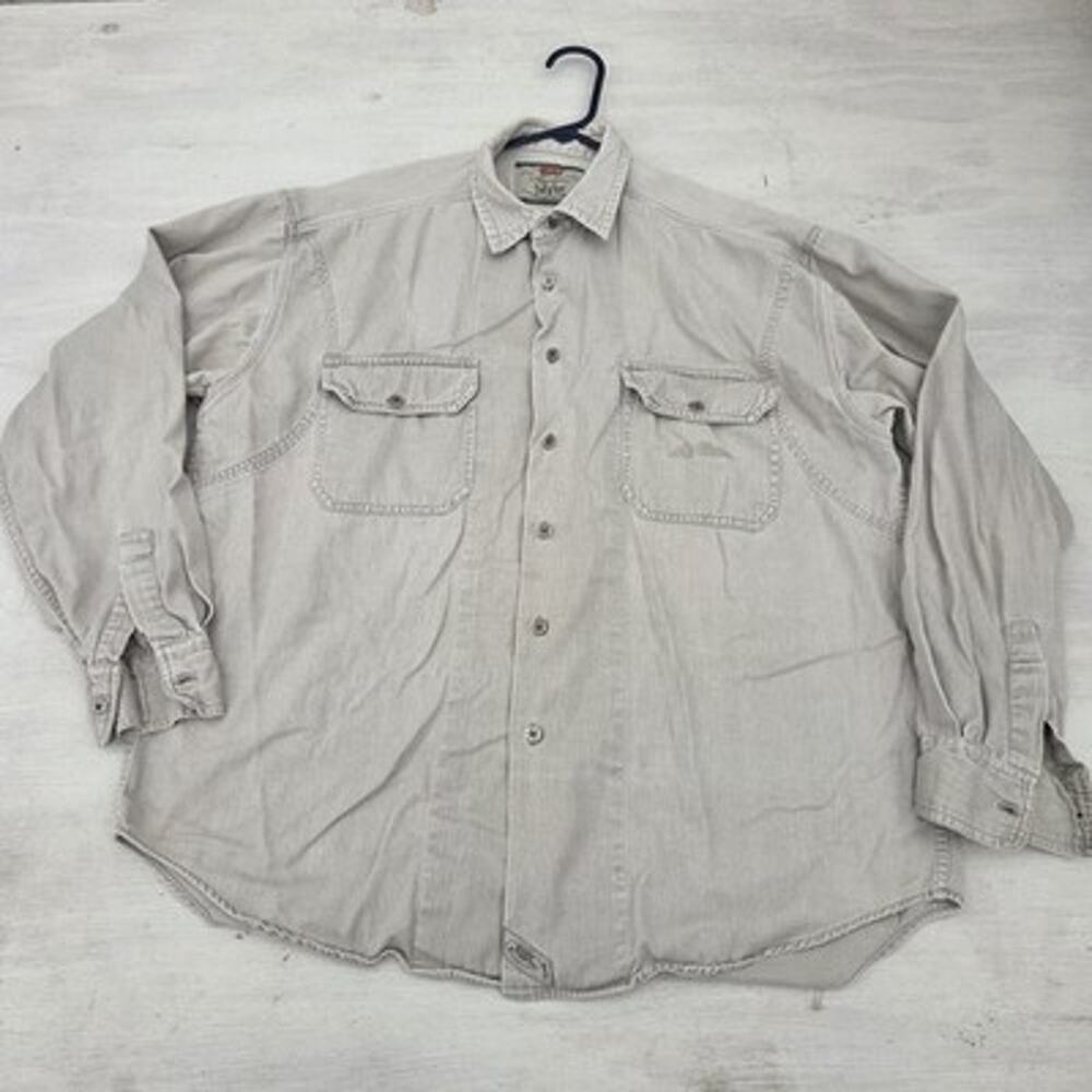 Levi's Button Up Shirt Mens L Beige Long Sleeve Work Western Embroidered